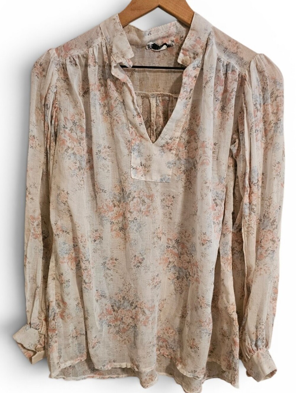 PEPPERMINT CALIFORNIA Lightweight Semi Sheer Floral Flowy Blouse - Large